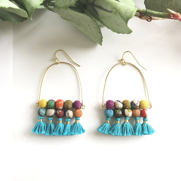 Arched Turquoise Tassel Earrings